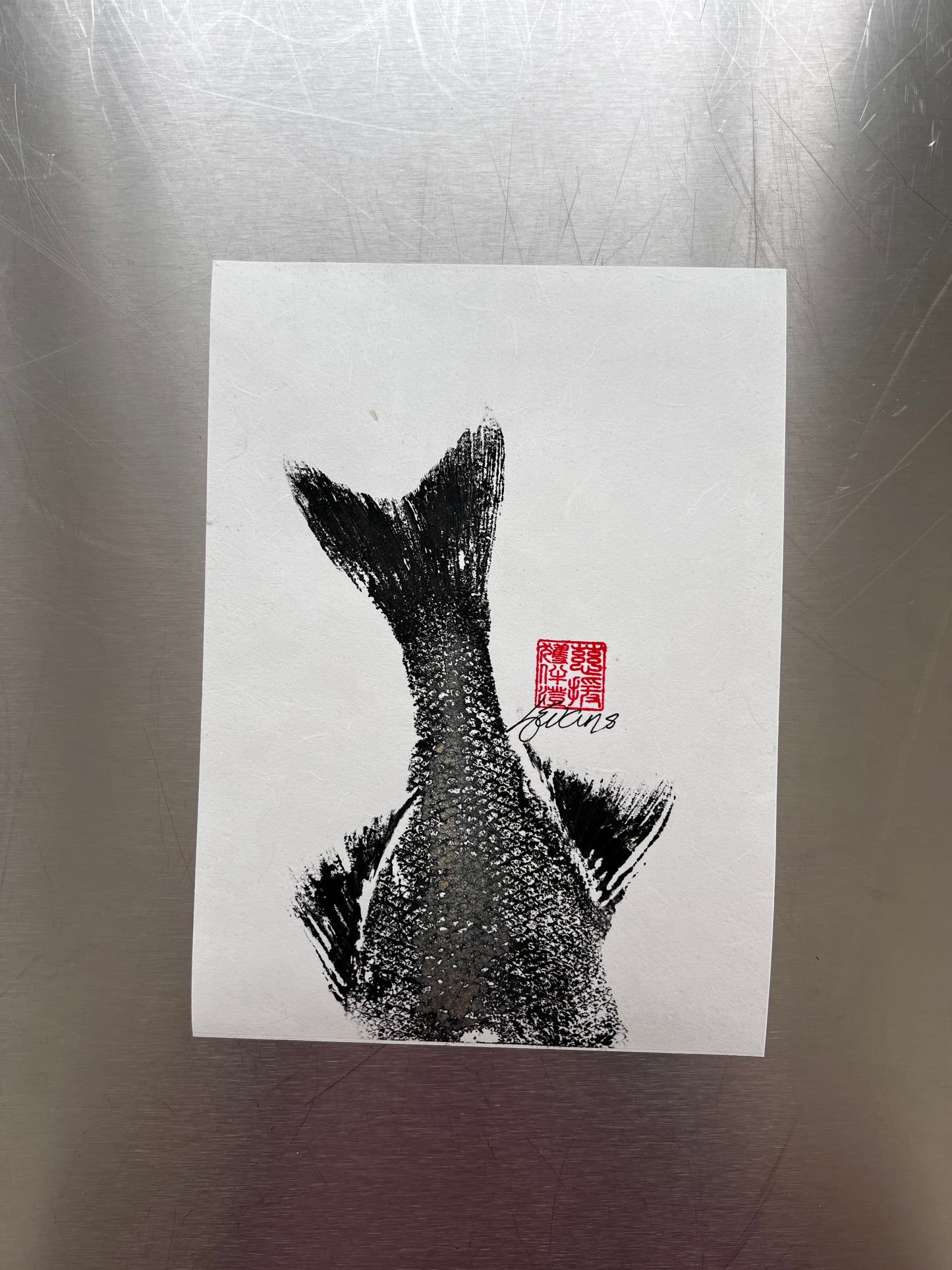 Dive! Gyotaku of a Sea Bass Tail