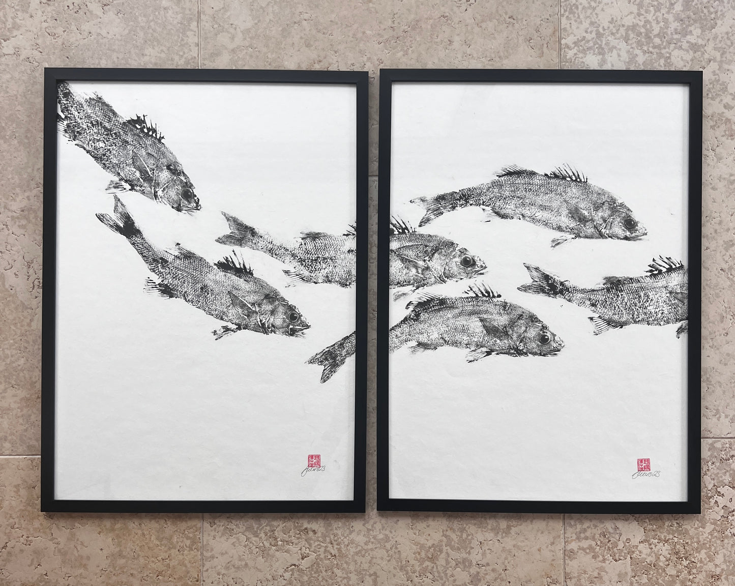 Anglesey Sea Bass Diptych Gyotaku