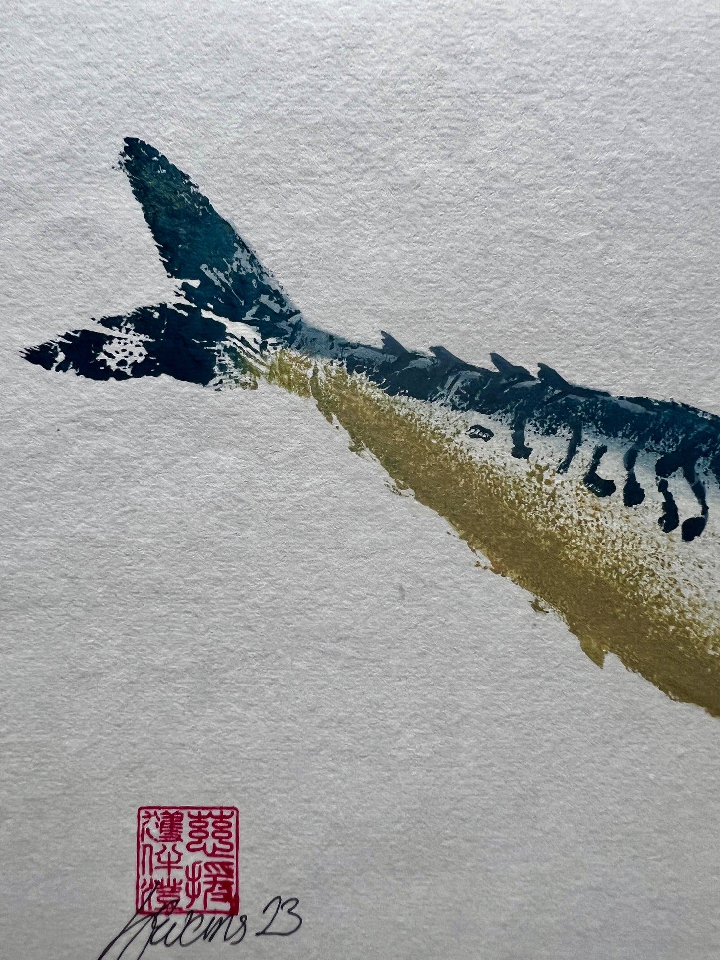 IMPRESSION TAKEN FROM A MACKEREL BLUE AND GOLD