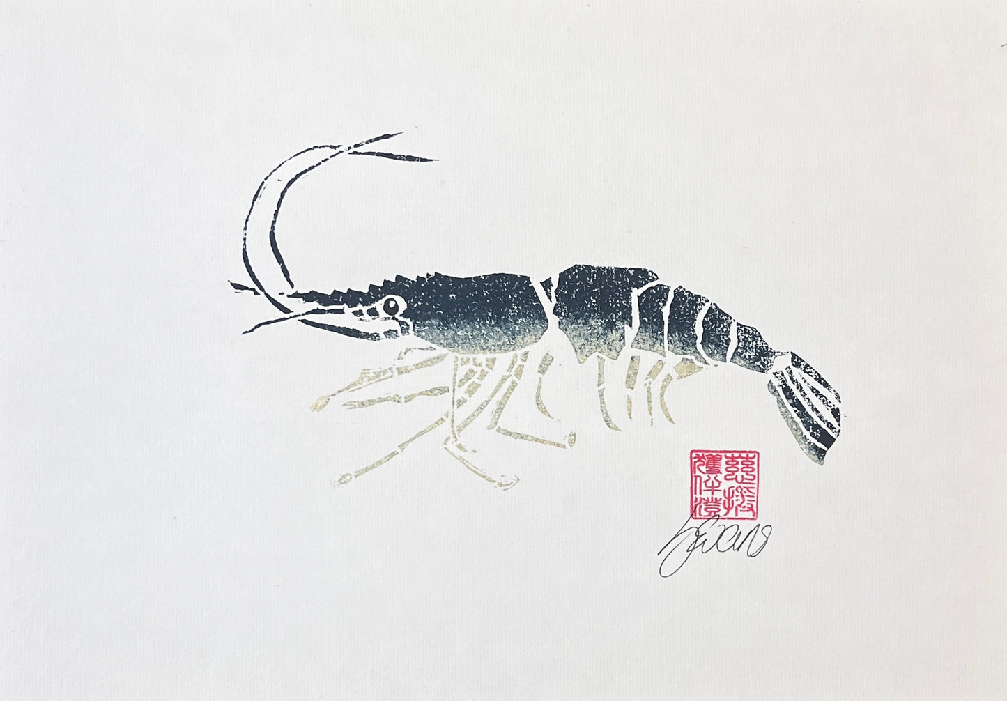 Linotaku Prawn Print by Jane Evans