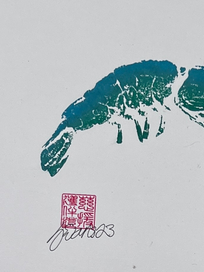 Gyotaku Impression taken from the surface of a Large Prawn
