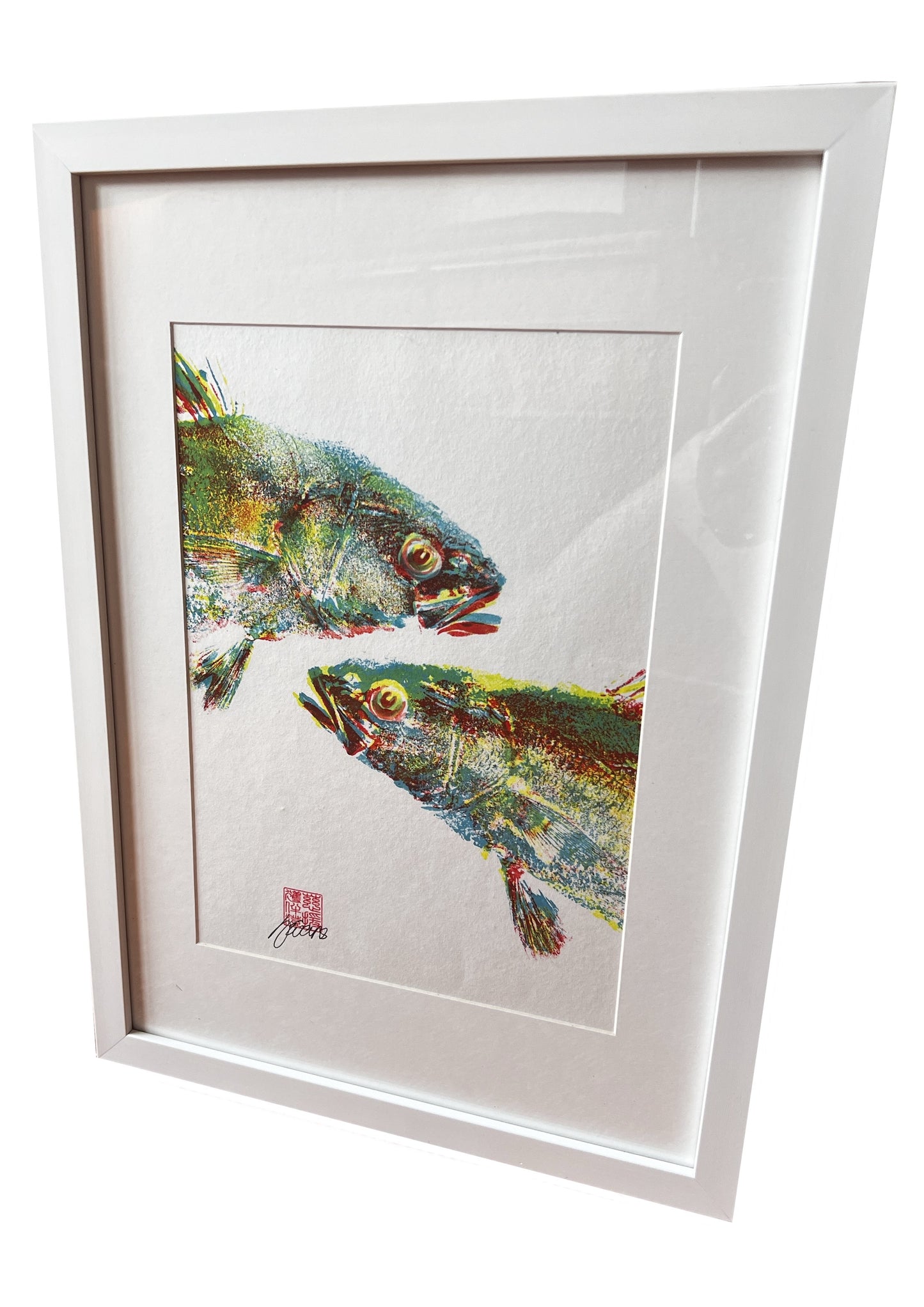 This is not a Screen Print (3 Layer Gyotaku of Sea Bass Heads)