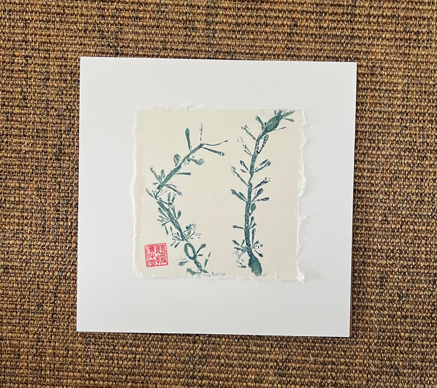 Seaweed Mini Print – Blue & Gold on Thai Mulberry Paper