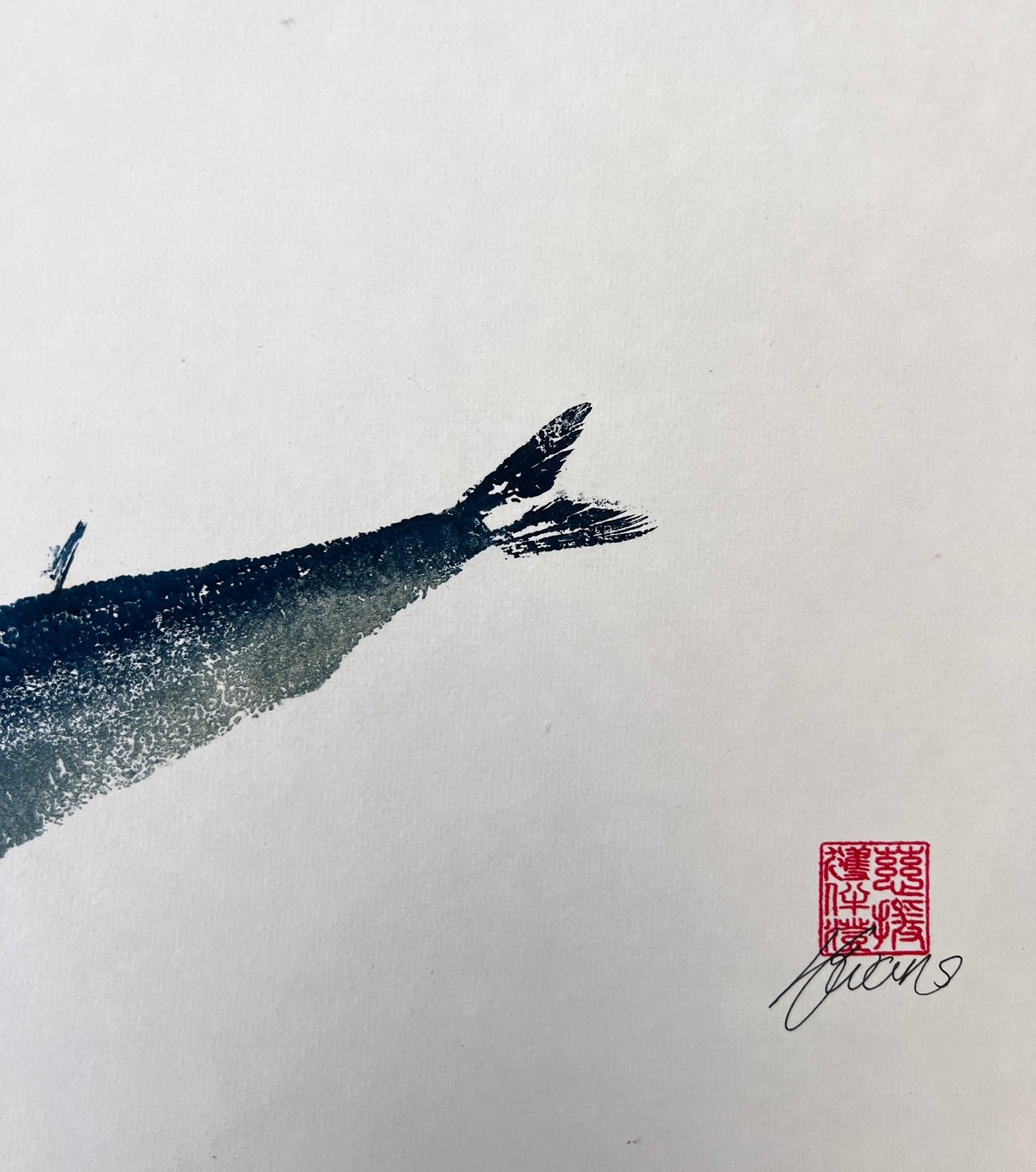 Sardine Gyotaku Print Blue and Gold
