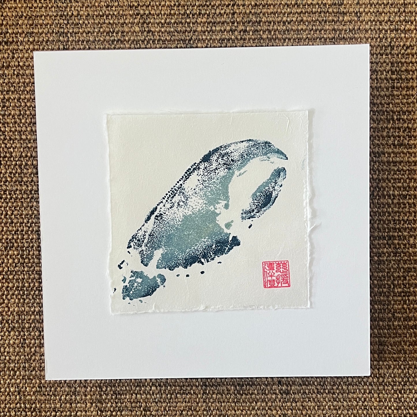 Lobster Claw Mini Print – Blue & Gold on Thai Mulberry Paper