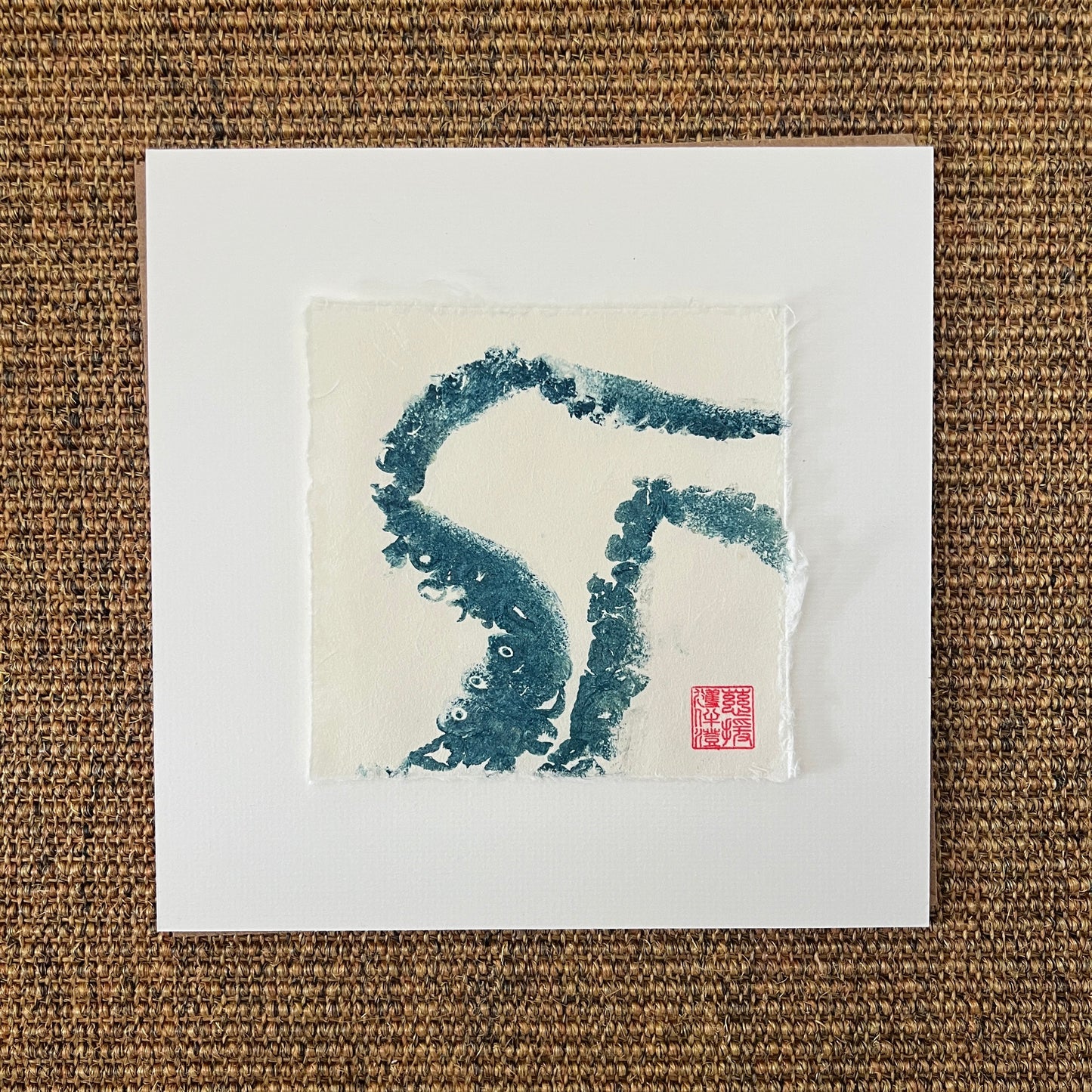 Octopus Tentacles Mini Print – Blue & Gold on Thai Mulberry Paper
