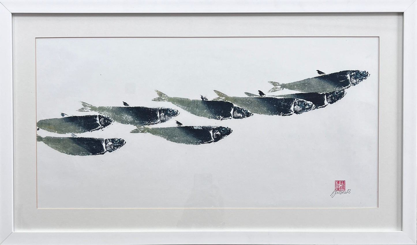 Framed Sardines Gyotaku