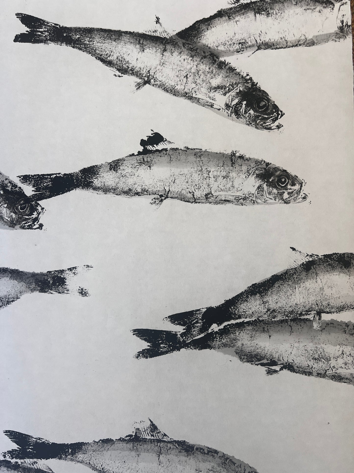 Herring Gyotaku Print finished with watercolour