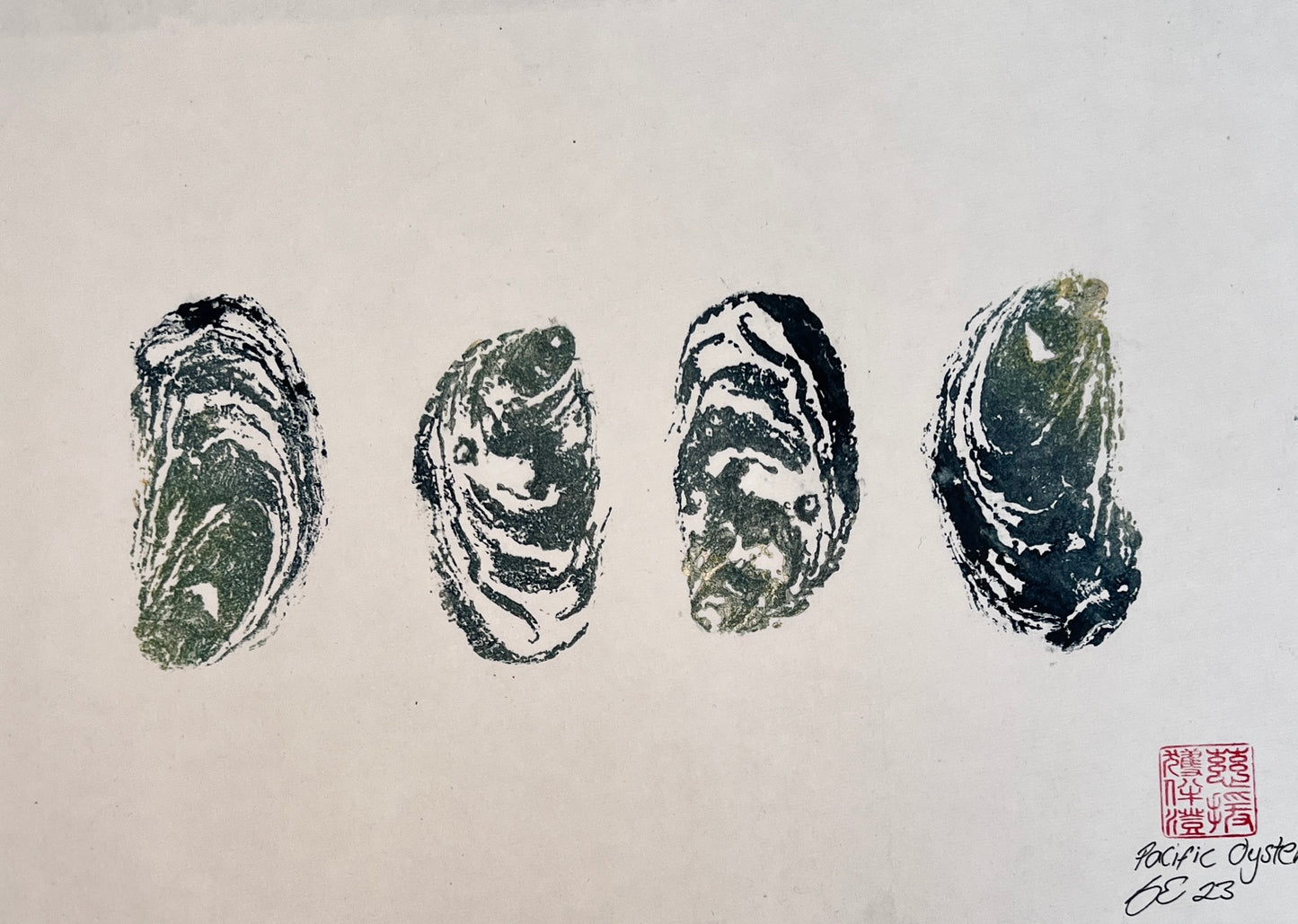 Gyotaku Impression taken from the surface of Pacific Oyster Shells