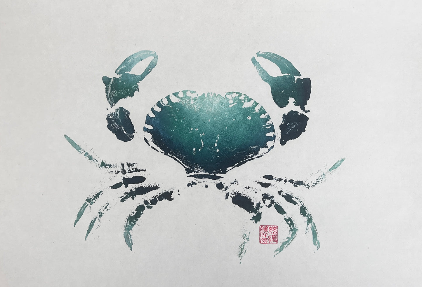 Gyotaku impression taken from the surface of an Anglesey Crab