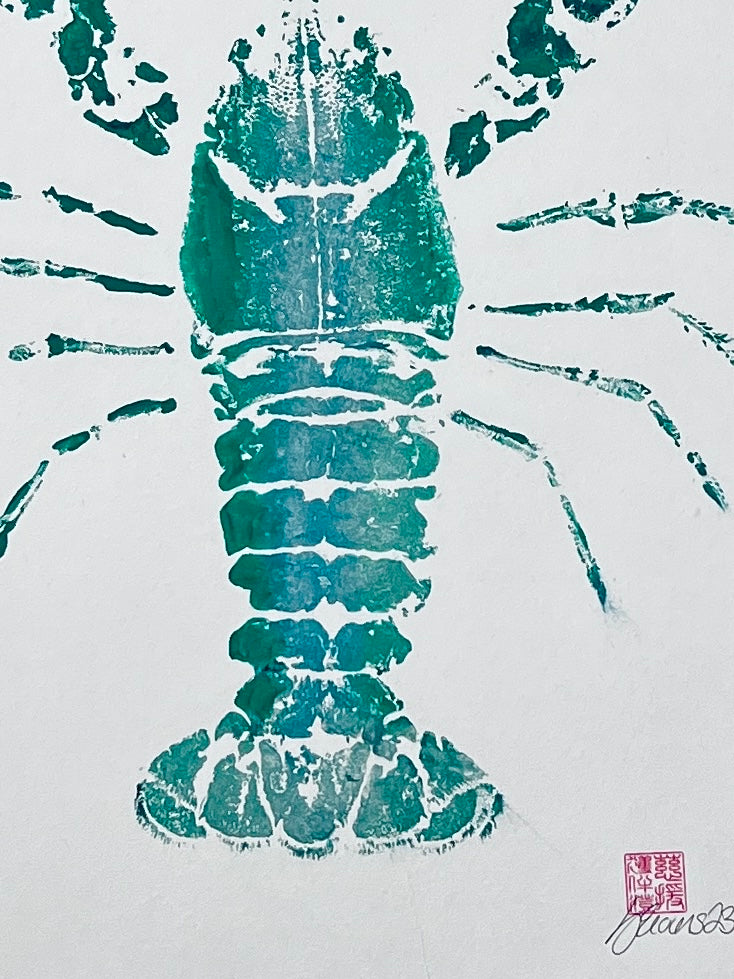 Menai Strait Lobster, Gyotaku Printed in Green Ink