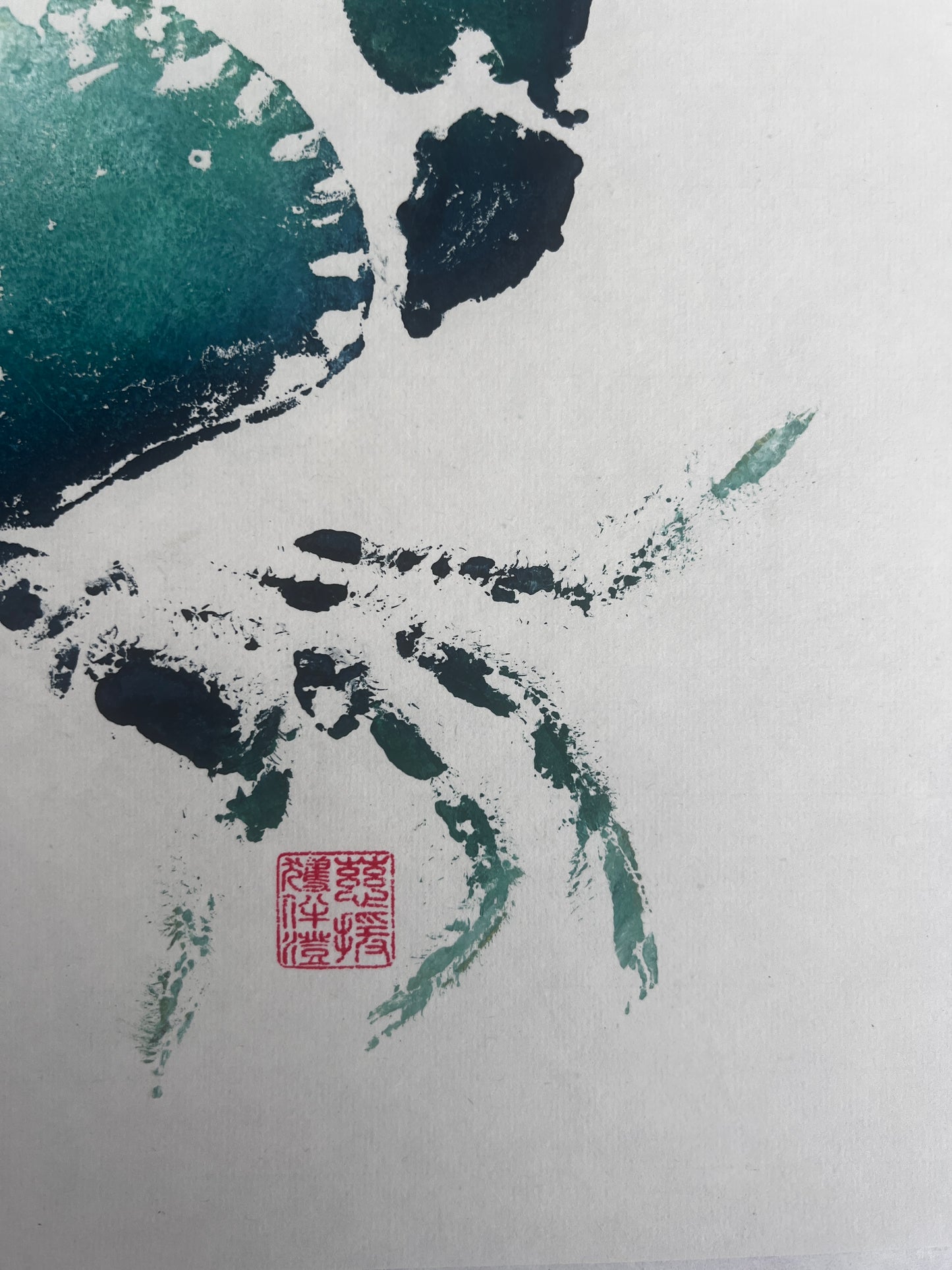 Gyotaku impression taken from the surface of an Anglesey Crab