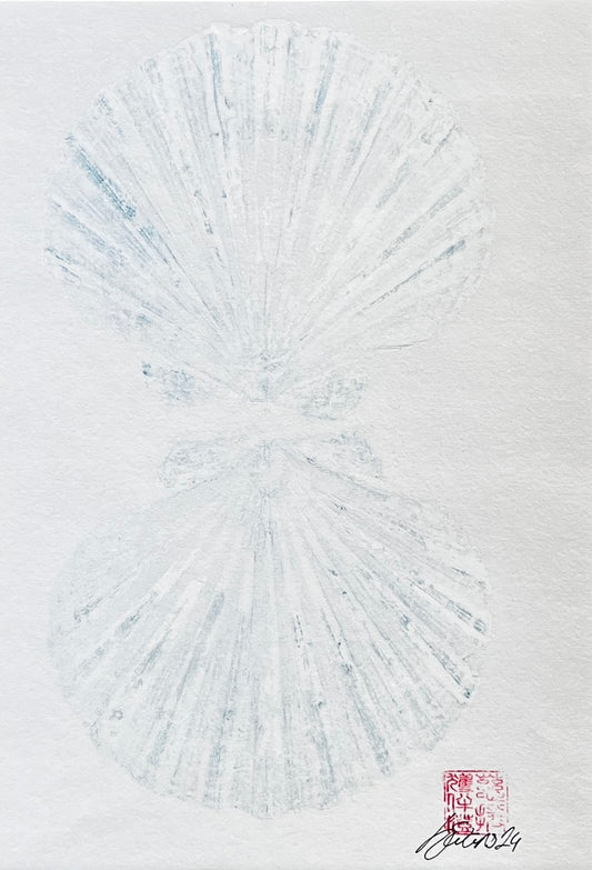 Scallop Shell Duo Gyotaku in White