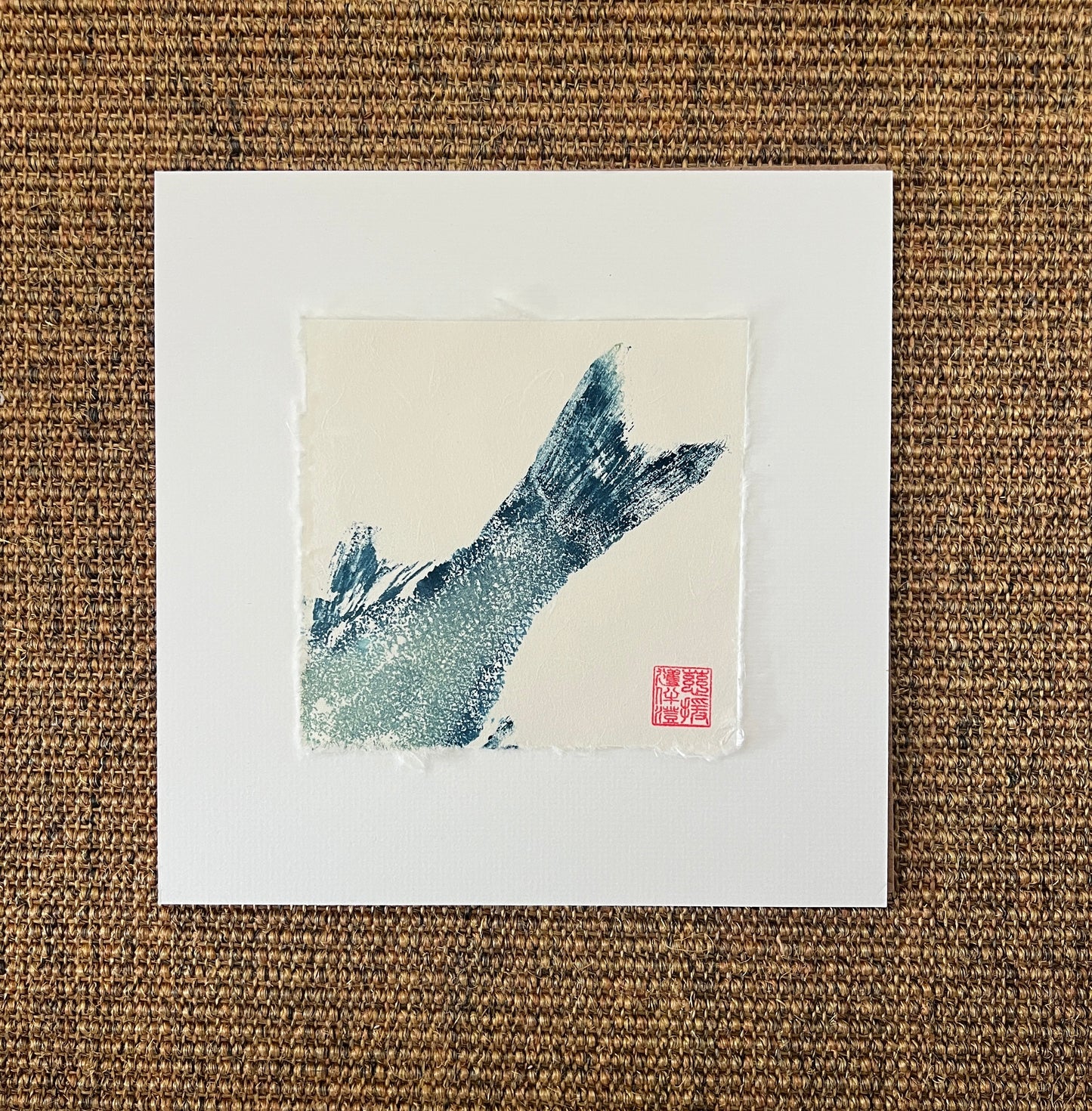 Sea Bass Tail Mini Print – Blue & Gold on Thai Mulberry Paper