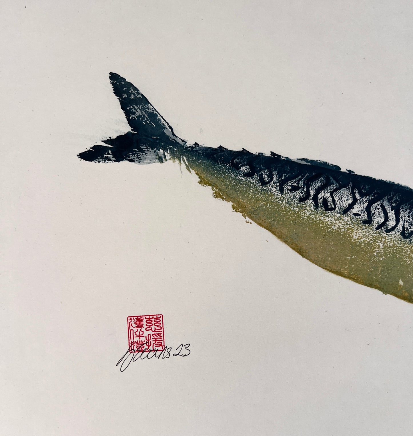 IMPRESSION TAKEN FROM A MACKEREL BLUE AND GOLD