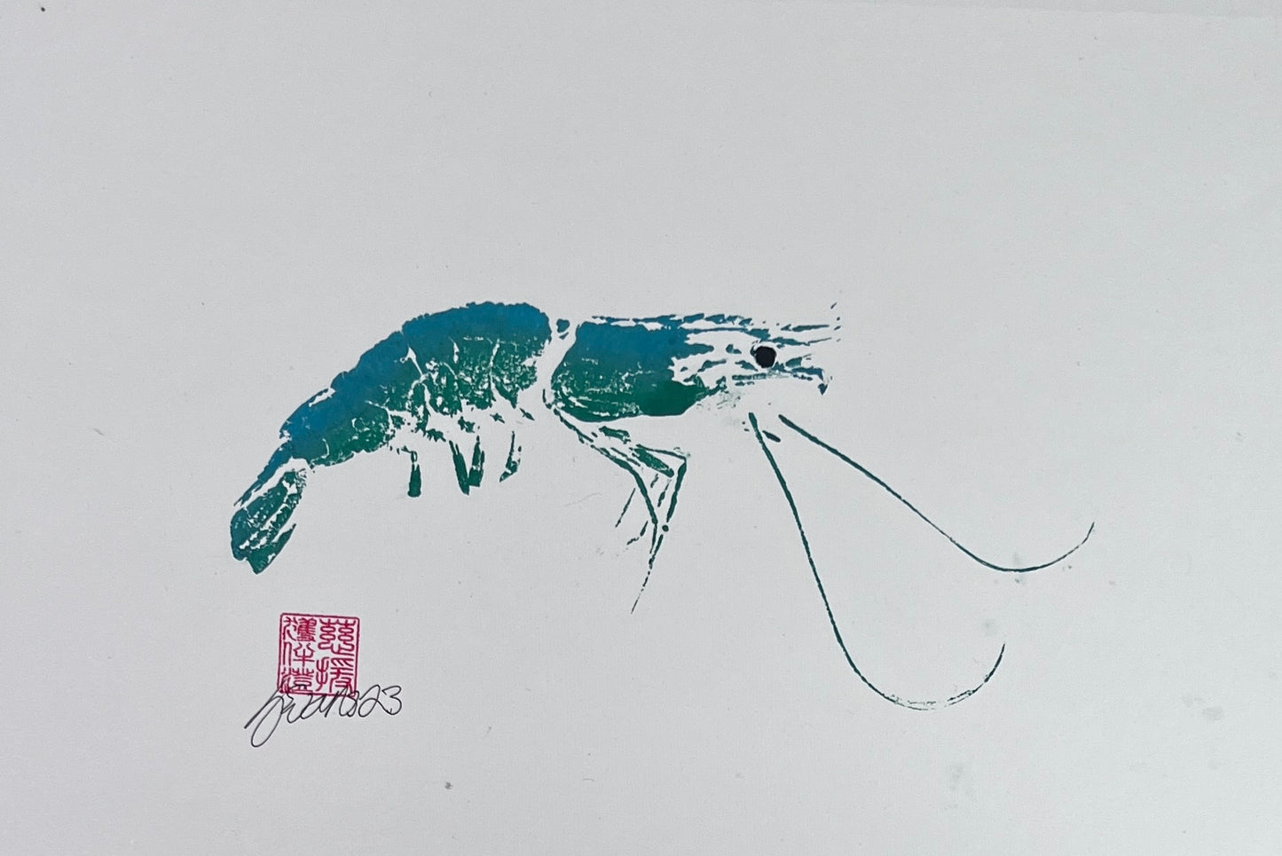 Gyotaku Impression taken from the surface of a Large Prawn