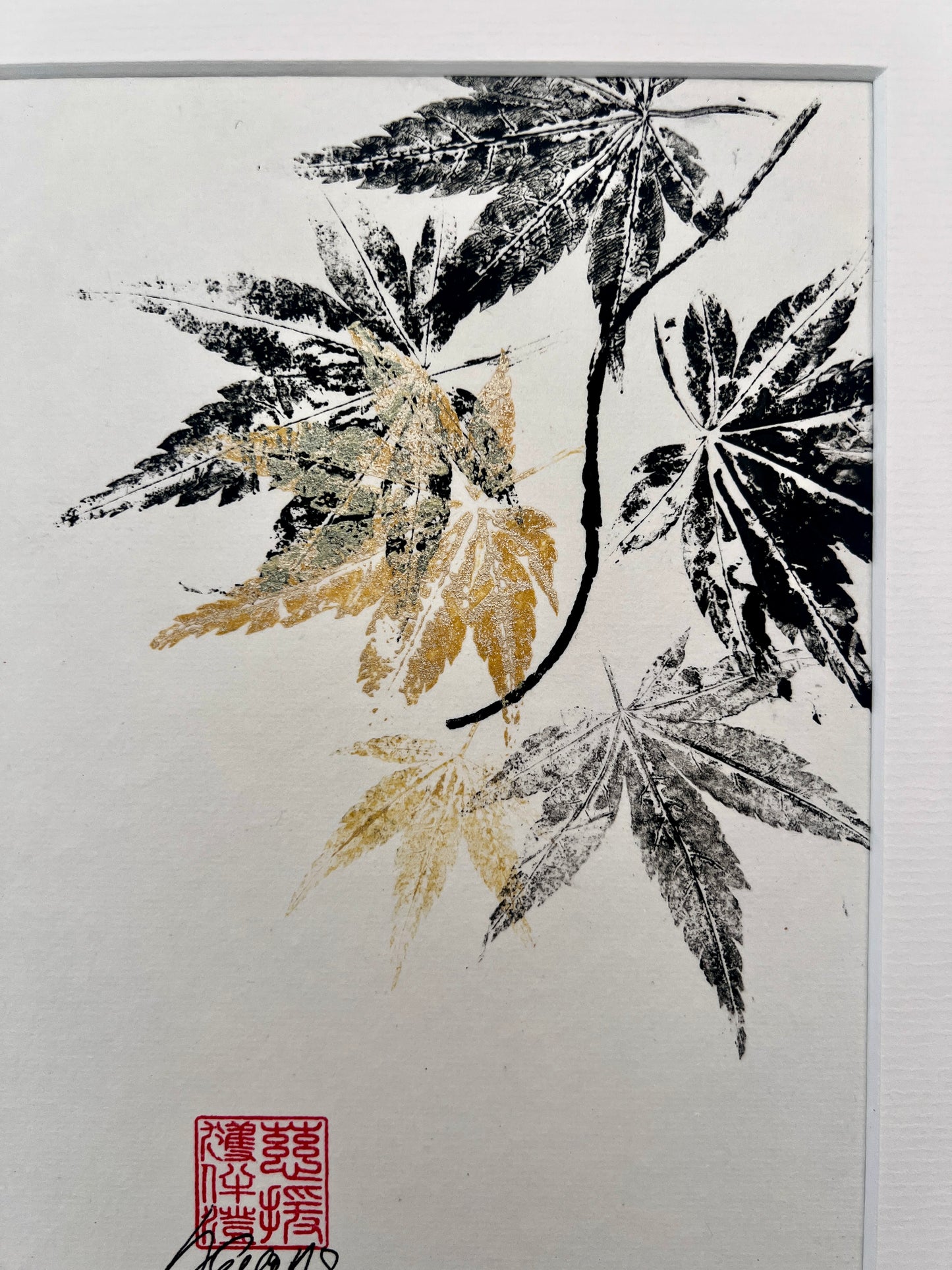 Gyotaku of Acer Leaves A5 in Black and Gold