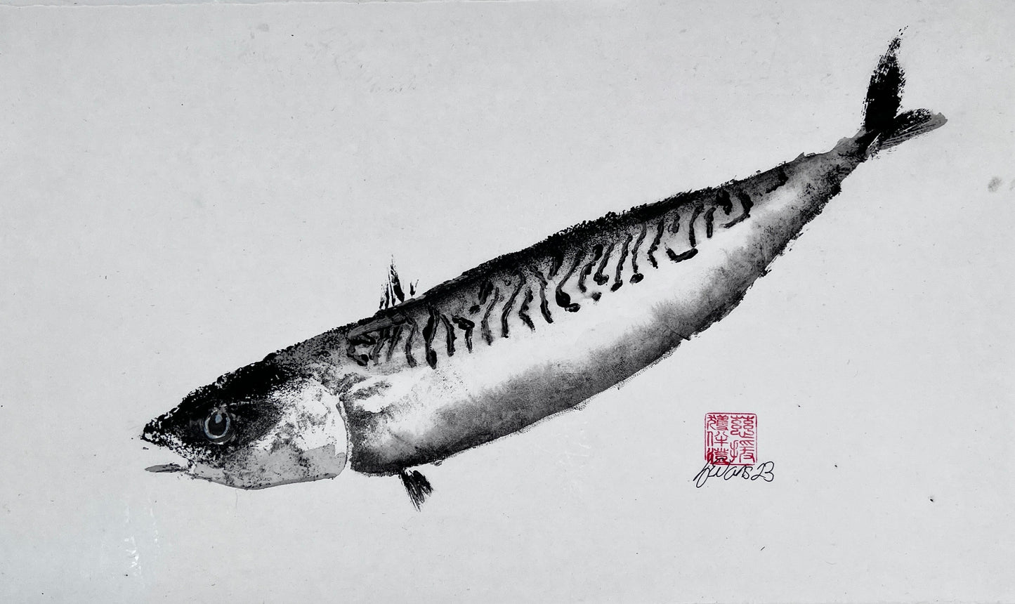 MACKEREL, HAND PAINTED GYOTAKU