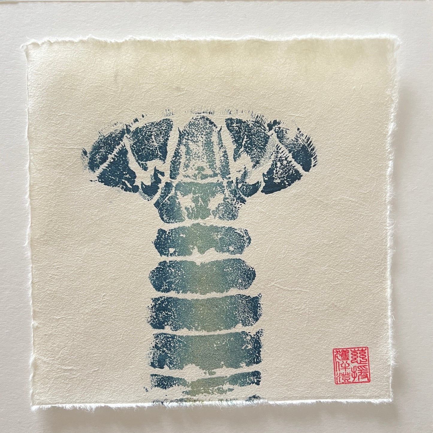 Lobster Tail Mini Print – Blue & Gold on Thai Mulberry Paper