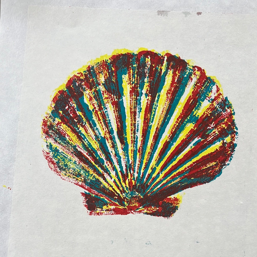 Large Scallop Shell Gyotaku with Multicoloured Layers