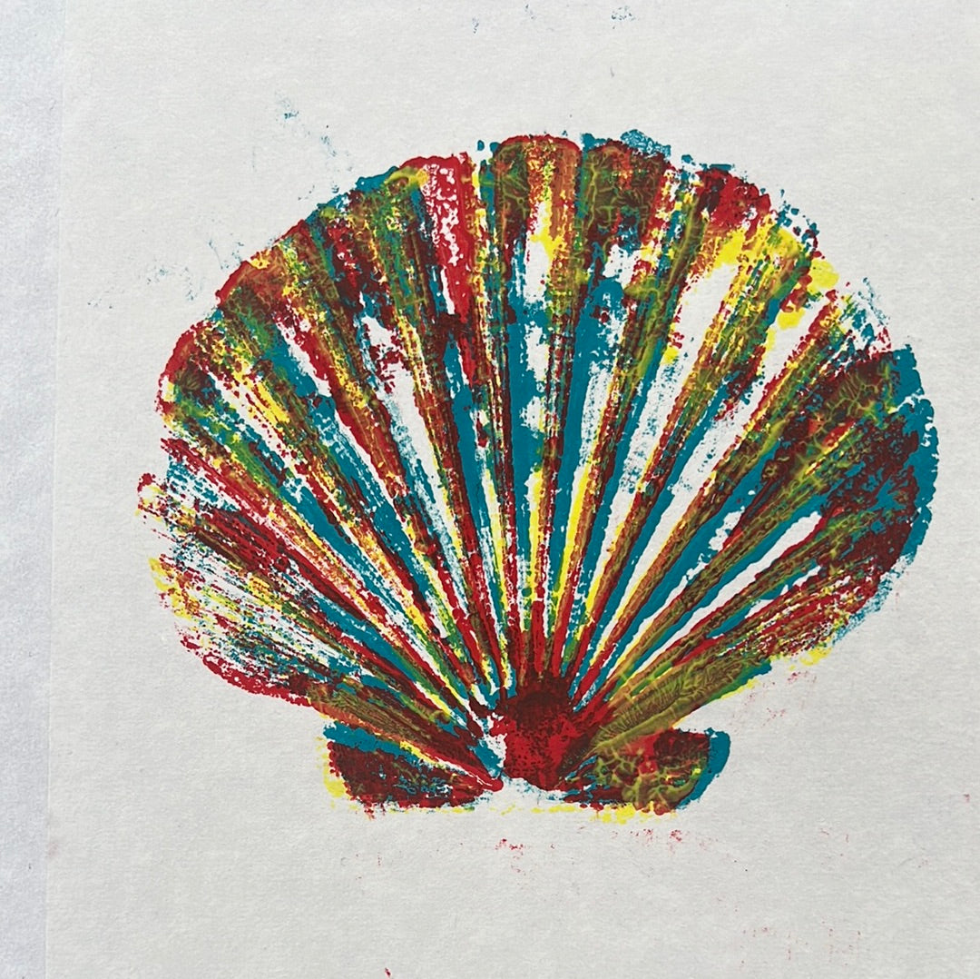 Large Scallop Shell Gyotaku with Multicoloured Layers
