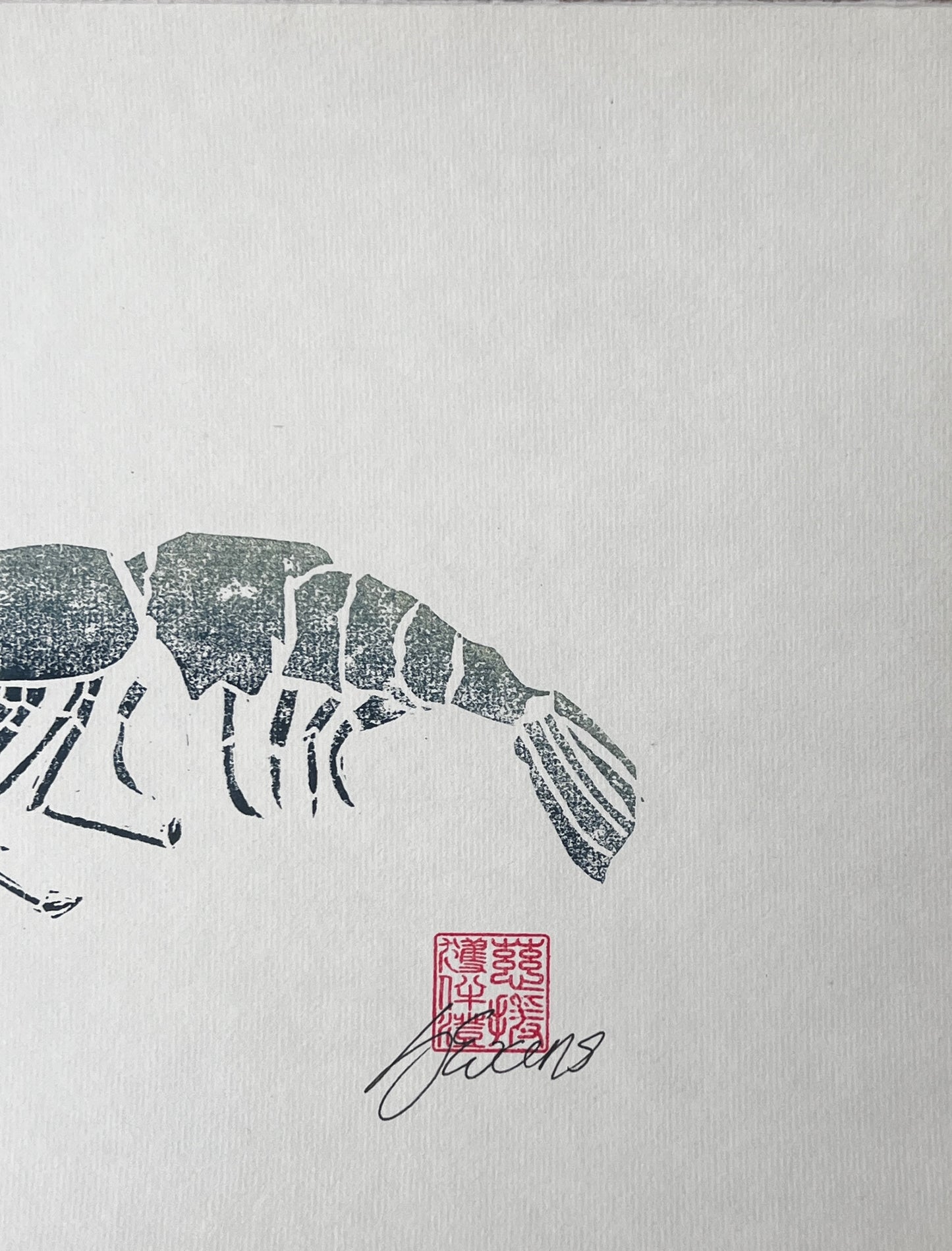 Linotaku Prawn Print by Jane Evans