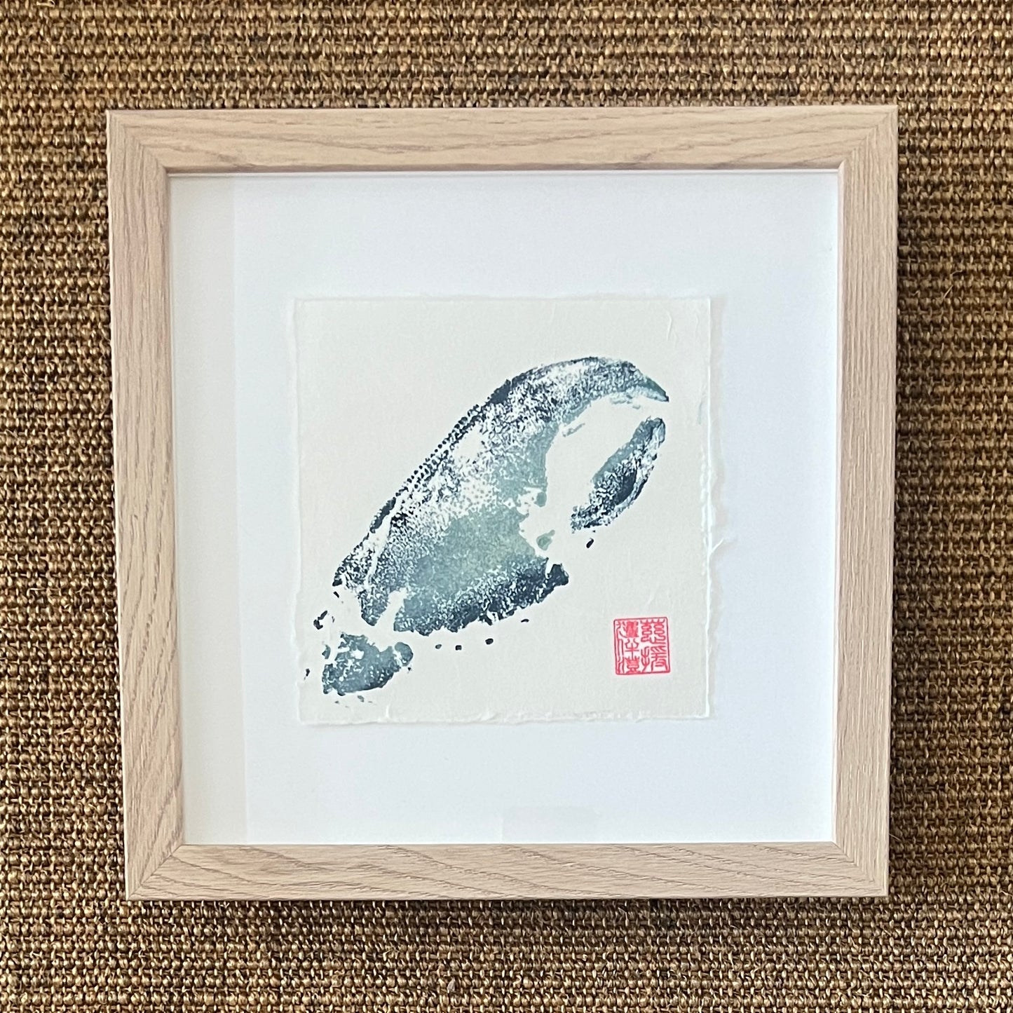 Lobster Claw Mini Print – Blue & Gold on Thai Mulberry Paper