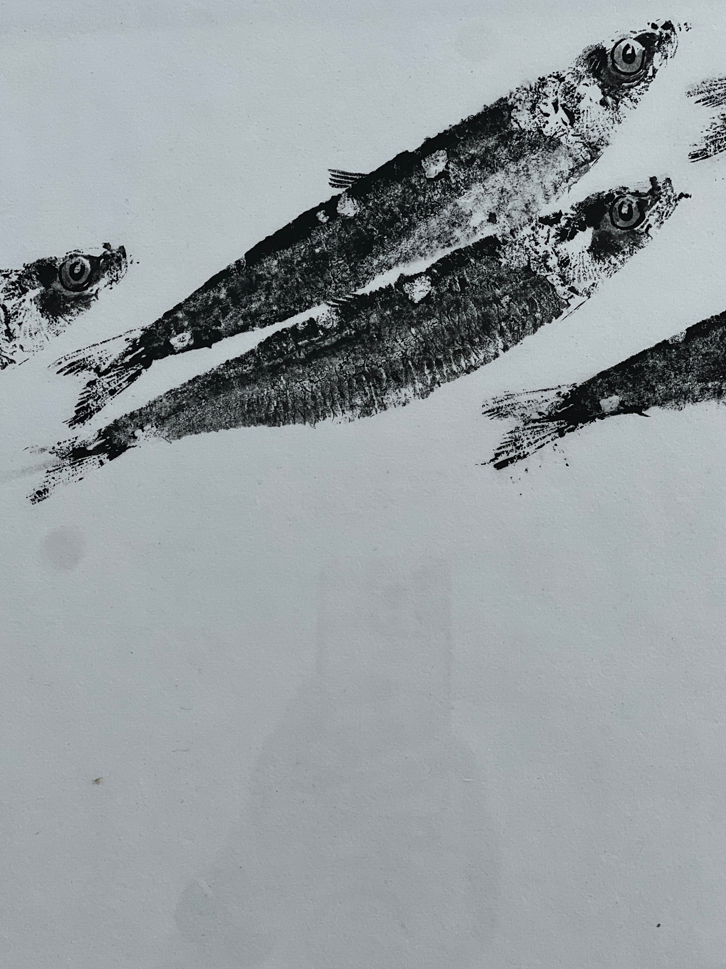 FRAMED TRIPTYCH GYOTAKU OF ANCHOVIES