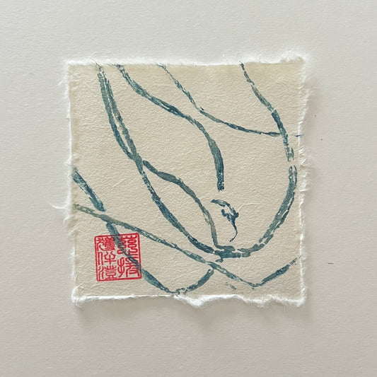 Sea Spaghetti Mini Print – Blue & Gold on Thai Mulberry Paper