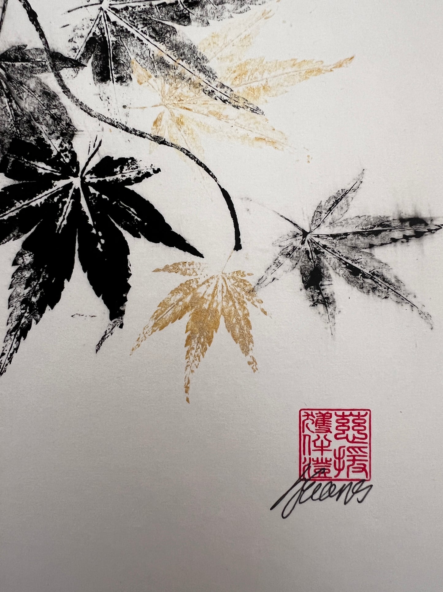 Gyotaku of Acer Leaves A5 in Black and Gold