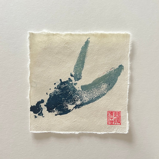 Lobster Claw Mini Print – Blue & Gold on Thai Mulberry Paper