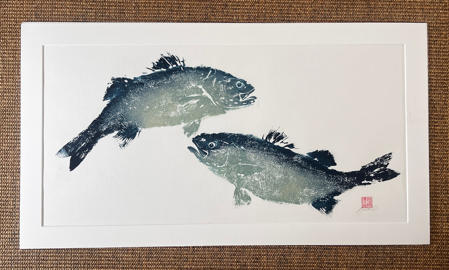 Anglesey Sea Bass Duo Gyotaku