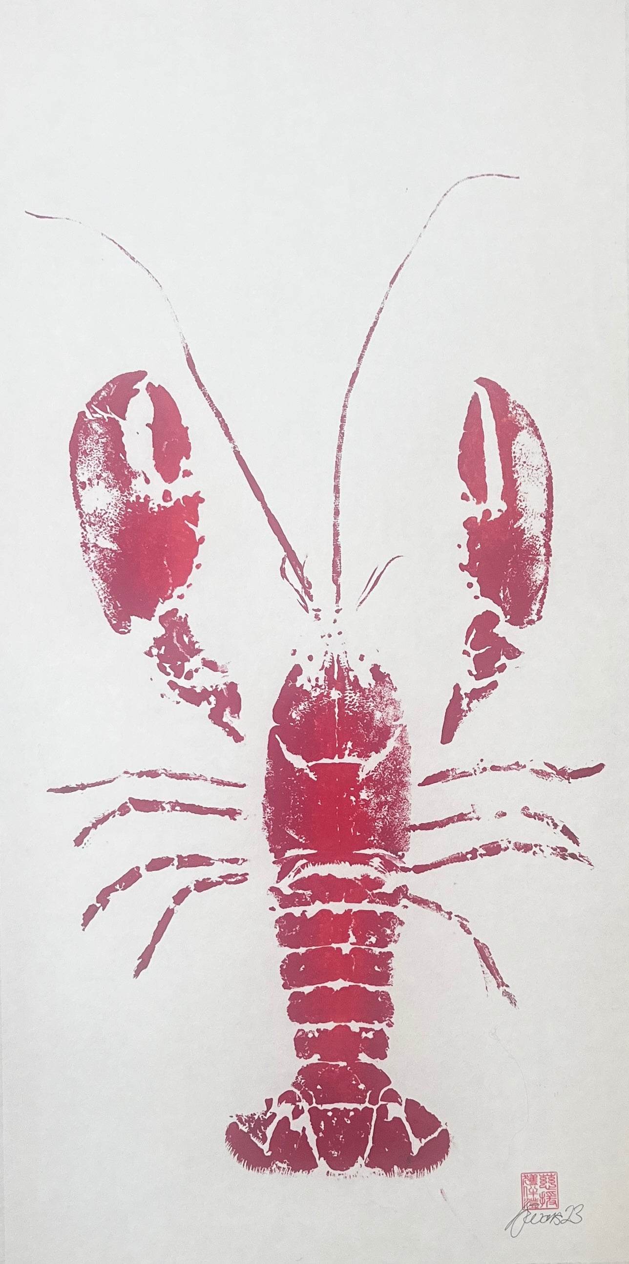Menai Strait Lobster, Gyotaku Printed in Red ink.