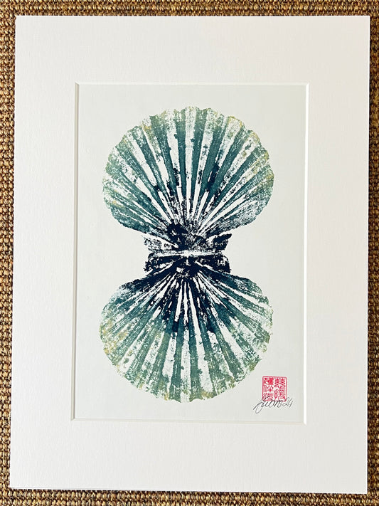 Scallop Shell Duo Gyotaku by Jane Evans