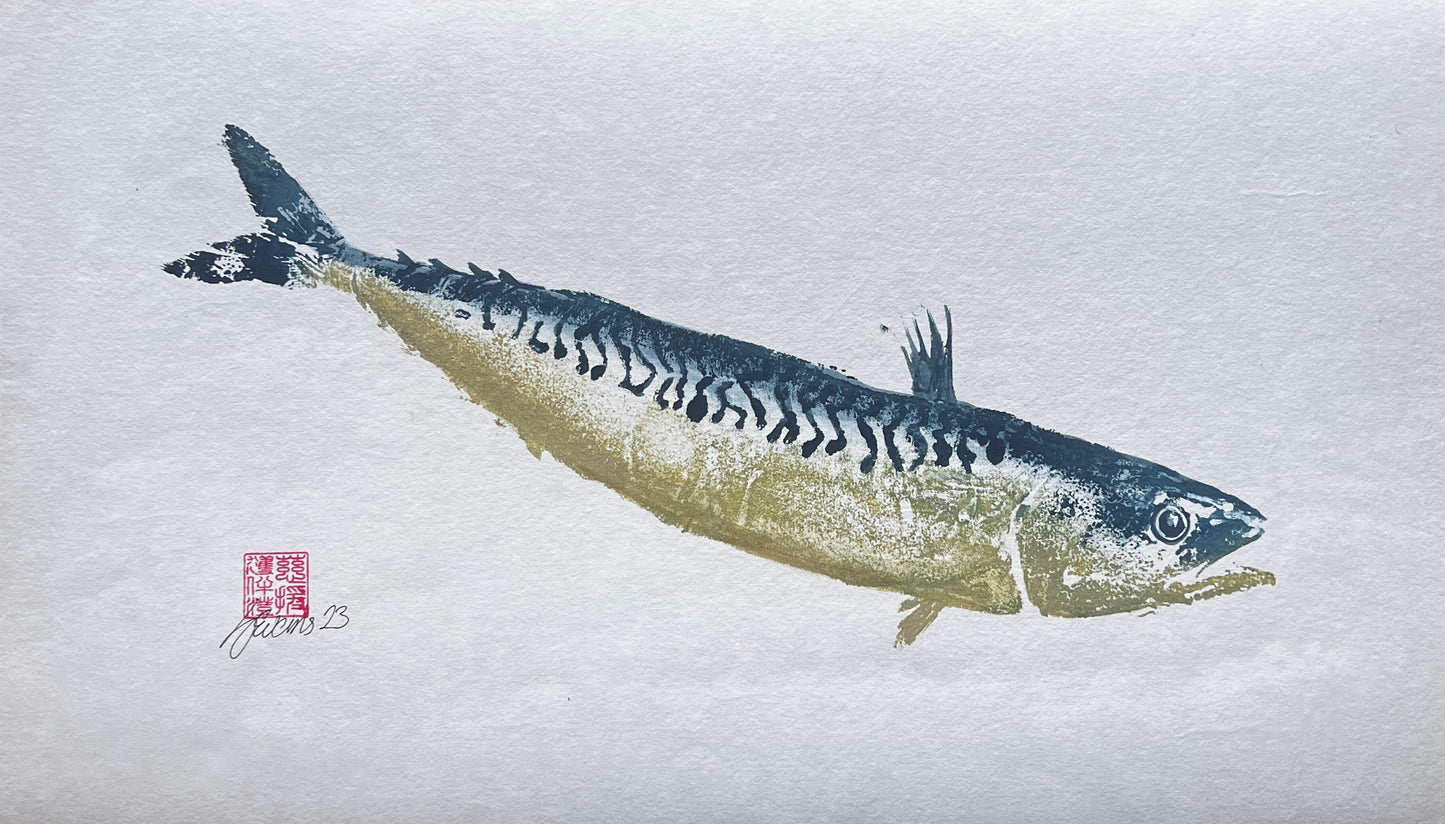 IMPRESSION TAKEN FROM A MACKEREL BLUE AND GOLD