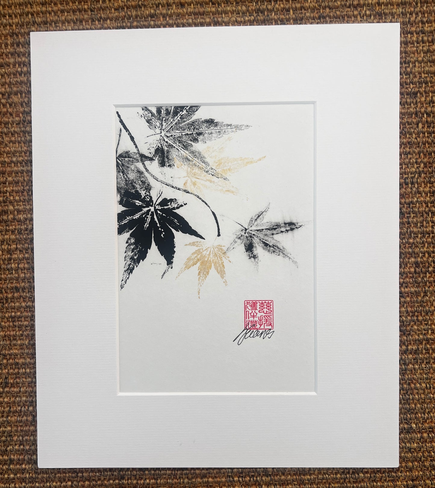 Gyotaku of Acer Leaves A5 in Black and Gold