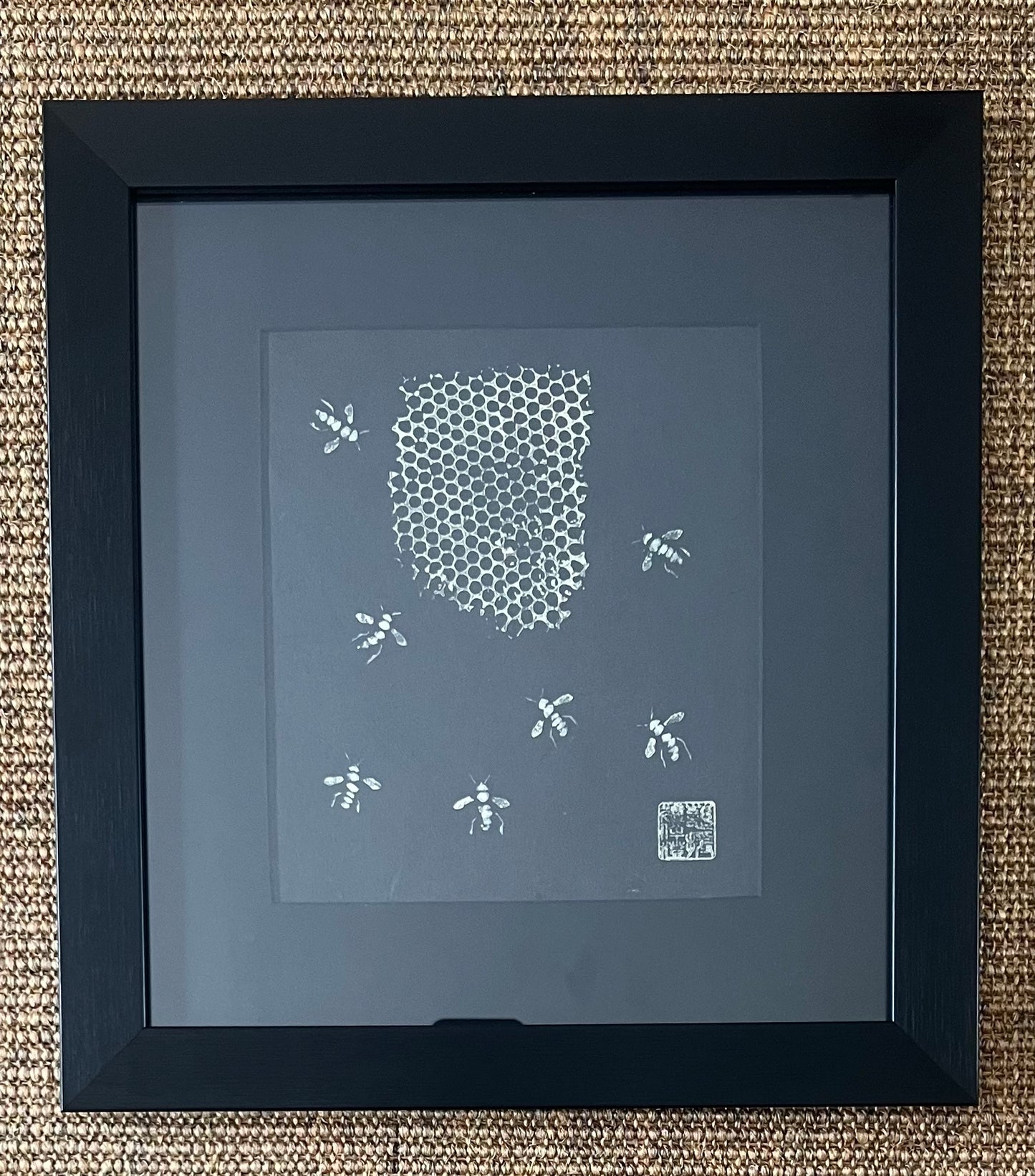 Frame Gyotaku of Bees and Honeycomb