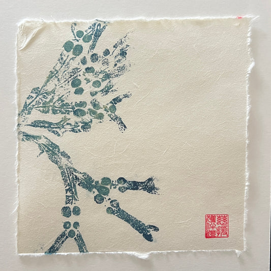 Seaweed Mini Print – Blue & Gold on Thai Mulberry Paper
