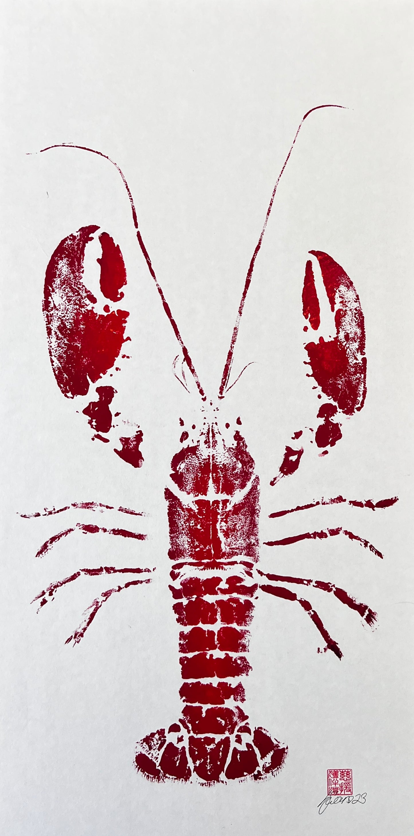 Menai Strait Lobster, Gyotaku Printed in Red ink.
