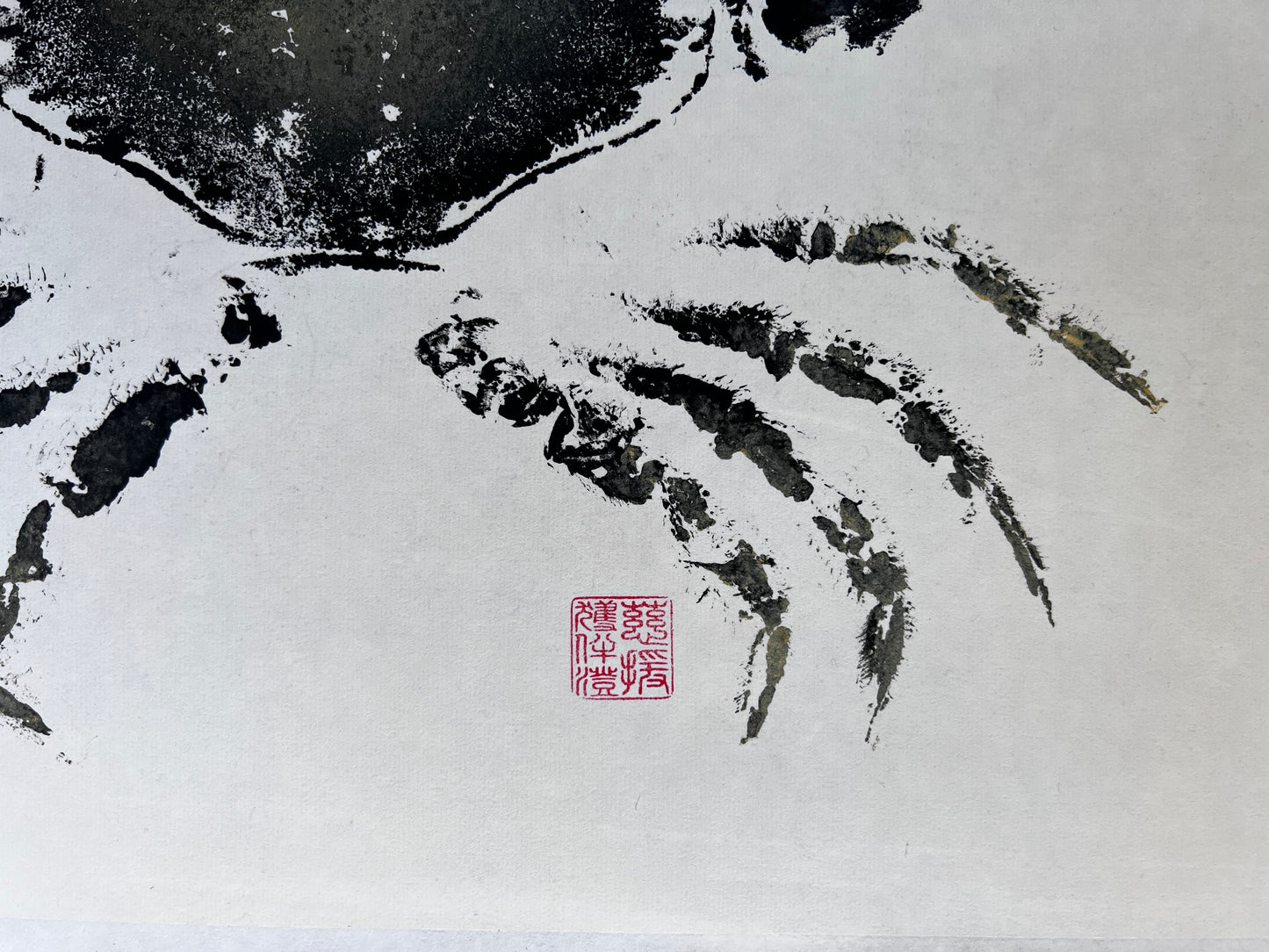 Gyotaku impression taken from the surface of an Anglesey Crab