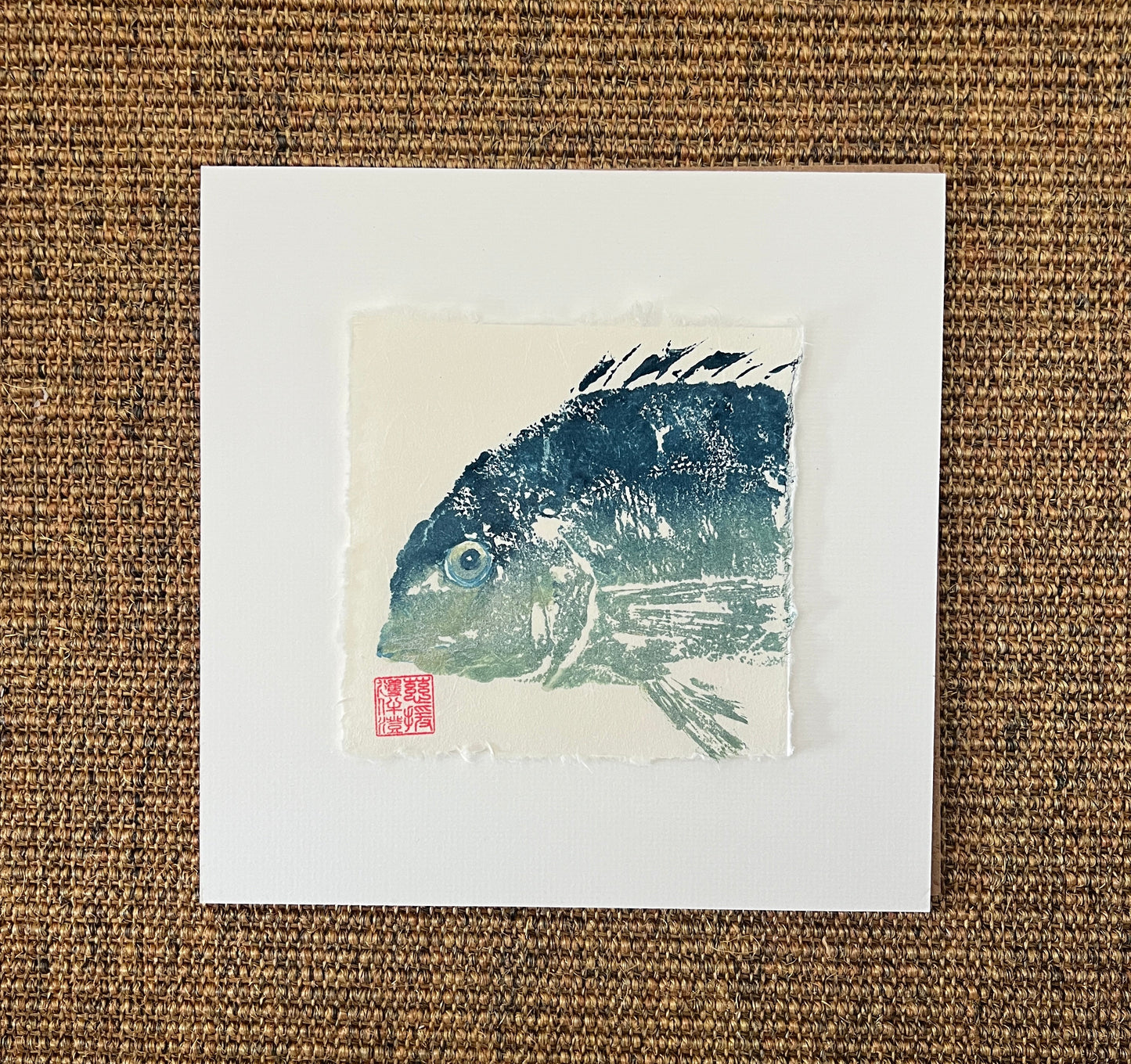 Sea Bream Mini Print – Blue & Gold on Thai Mulberry Paper