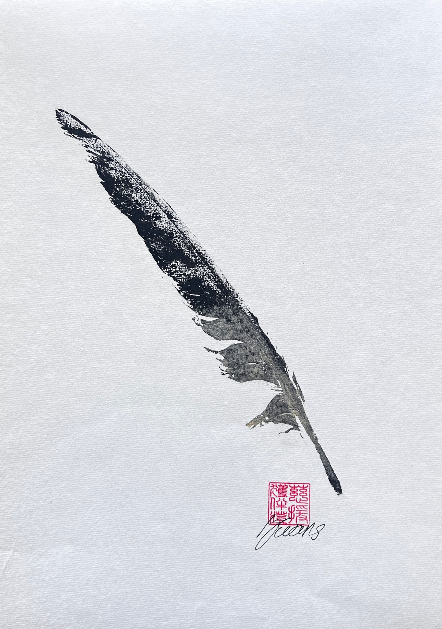 Feather Gyotaku Black and Gold