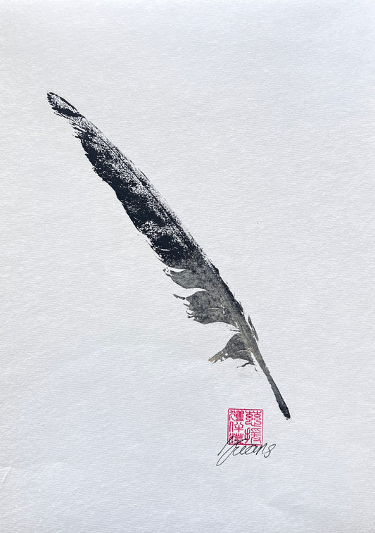 Feather Gyotaku Black and Gold