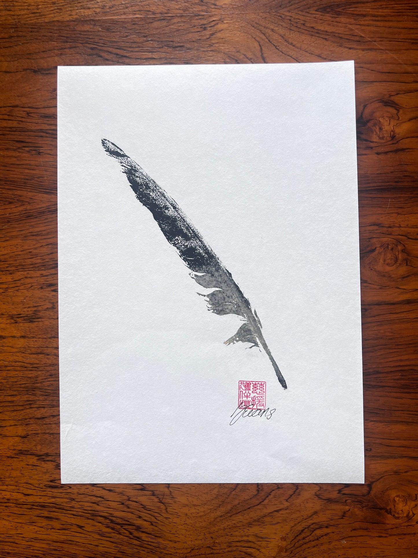 Feather Gyotaku Black and Gold