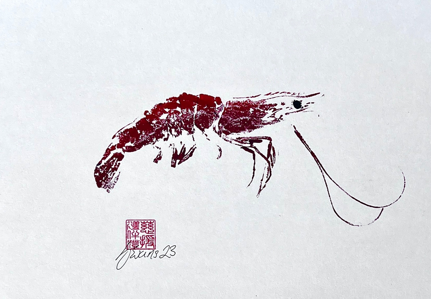 Gyotaku Impression taken from the surface of a Large Prawn