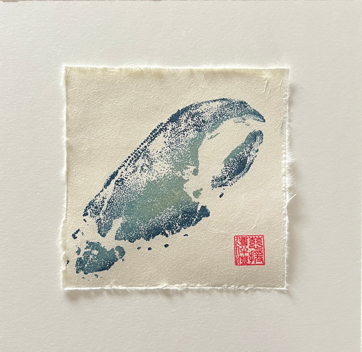 Lobster Claw Mini Print – Blue & Gold on Thai Mulberry Paper