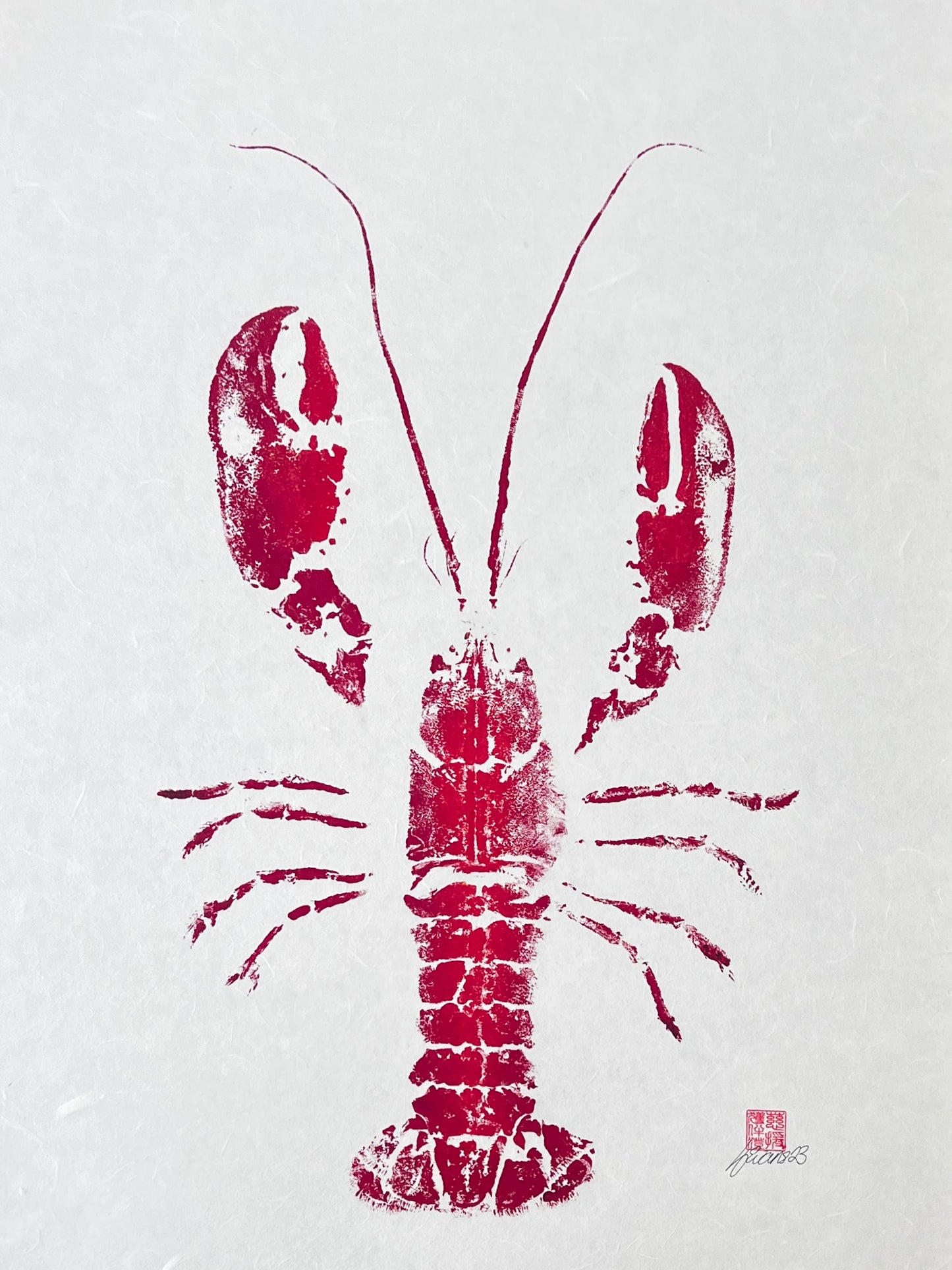 Menai Strait Lobster, Gyotaku Printed in Red ink.