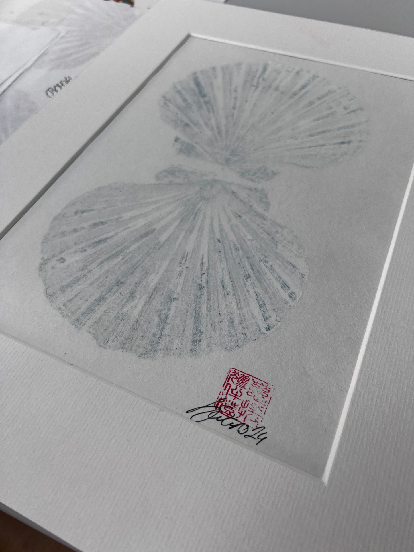 Scallop Shell Duo Gyotaku in White