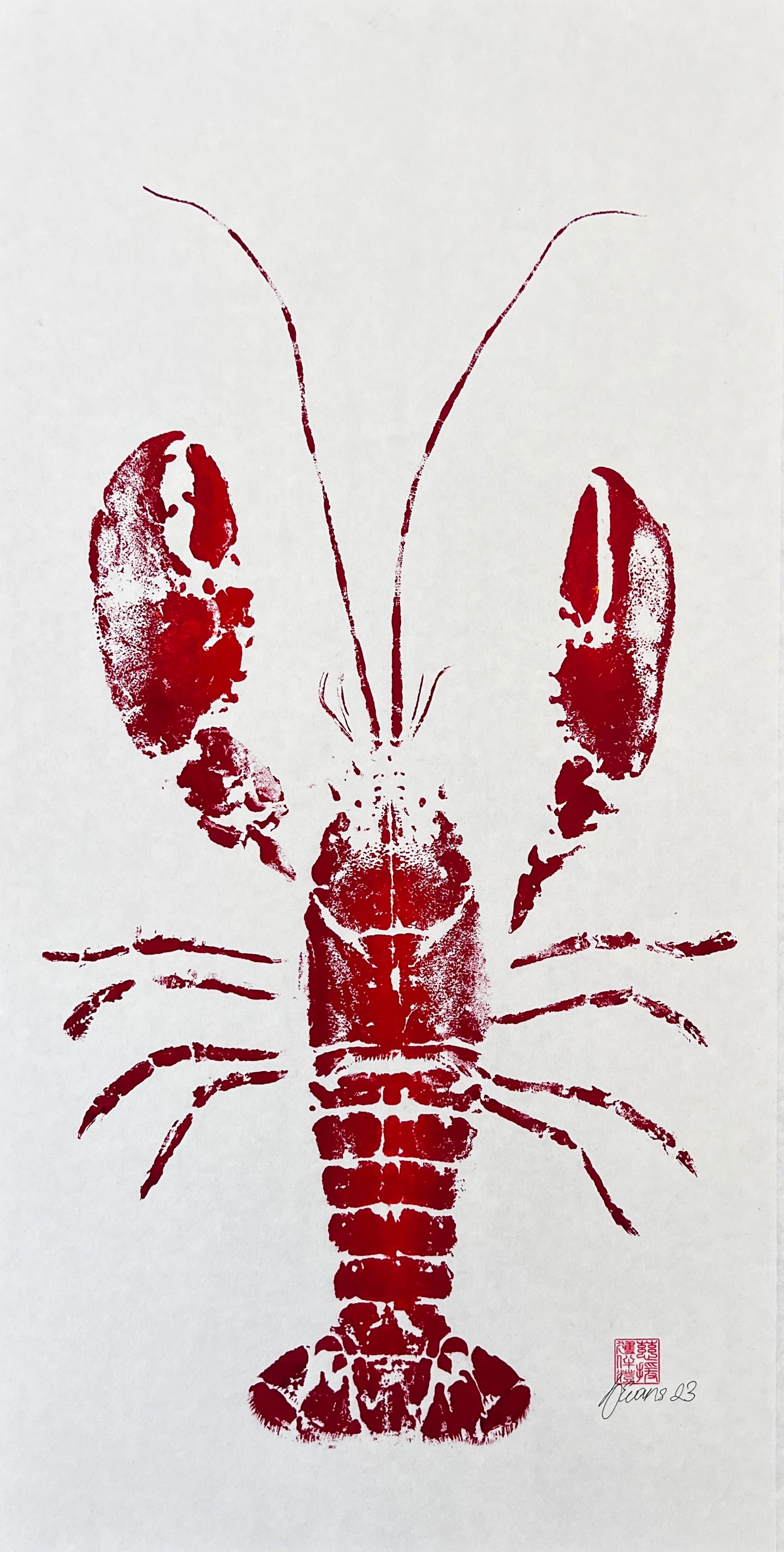 Menai Strait Lobster, Gyotaku Printed in Red ink.