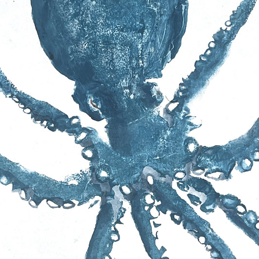 Gyotaku impression from the surface of an Octopus in blue